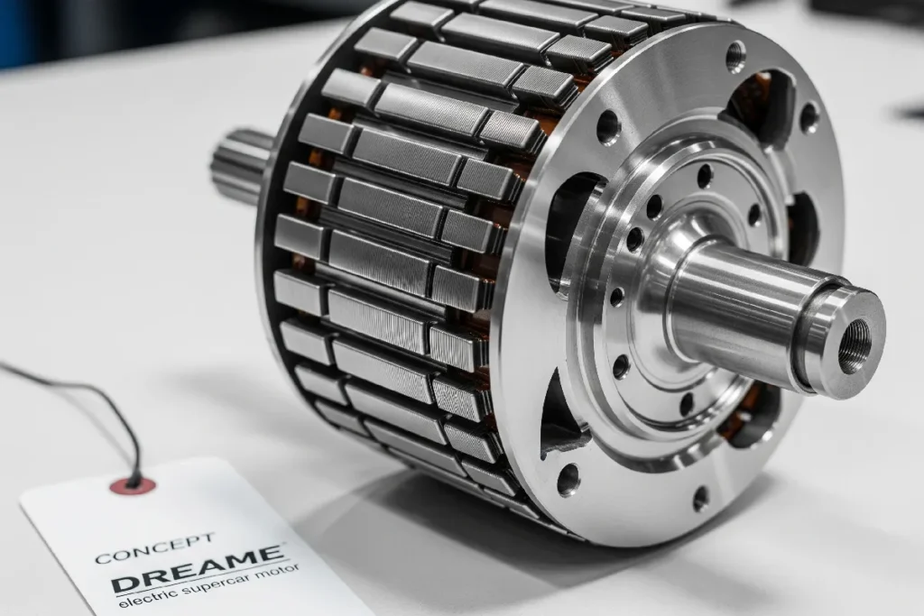 Concept detail: Dreame electric supercar — a close look at the high-RPM motor architecture that Dreame cites as its advantage.
